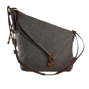 Waxed Canvas Messenger Bag Crossbody Satchel Grey with Leather Straps